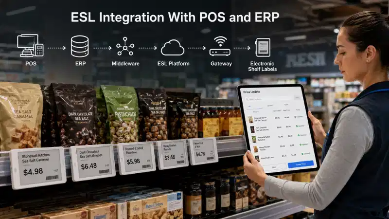 Integrarea electronică a etichetelor de raft cu POS și ERP: API-uri, maparea datelor, gestionarea...