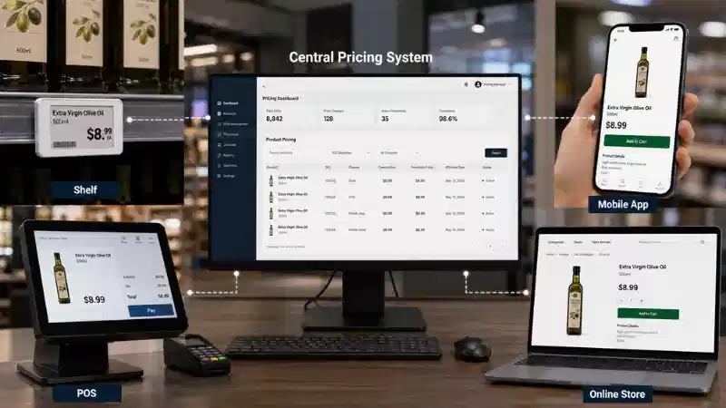 Consecvența prețurilor omnicanal: Cum să sincronizați prețurile la raft, POS, aplicație și online